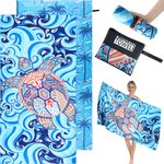 FANTICDE Microfibre Beach Towel | 71"x35"Double Sides Oversized Beach Towel | for Adults Women Men Swim Pool Yoga Gym Camp Beach Essentials Accessories Vacation Gift |Sea Turtles+Coconut Trees