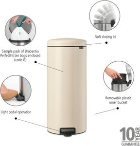 Brabantia NewIcon 30L Pedal Bin – Beige Stainless Steel Trash Can