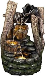 Litedeer Mystic Vintage Buckets Water Fountain with LED Lights Wishing Well Home 2-Tier Barrel Waterfall Art Décor for Garden Deck Porch Front or Backyard Patio outdoor Fountain Grey 22