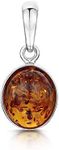 Amberta 925 Sterling Silver with Genuine Baltic Amber - Classic Oval Pendant for Women - Honey Stone Color
