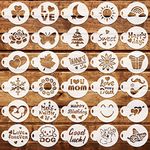 OOTSR 30 Pcs Coffee Stencils for Decoration, Latte Art Baking Decorating Stencil for Cookie Cake Tart DIY, Reusable Painting Templates Barista Tool for Coffee