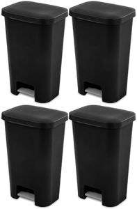Sterilite 11.9 Gallon Rectangular Step On Kitchen Plastic Indoor Wastebasket with Wide Opening Lid and Comfort Handle for Home, Black (4 Pack)