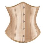 FeMereina Women Sexy Gothic Corset Bustier Llingerie Plus Size Women Overbust Boned Lace-up Satin Bridal Brocade Top (Khaki, XXL)