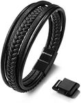 SERASAR 21cm Black Leather Bracelet for Men - Genuine-Leather Gift-Box Cowhide Braided Adjust-Able Magnetic-Clasp Multi-Layer Rope Man Mans Male Boy Mens Bracelets Band Jewelry Magnet Accessories