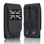 Aprocase Black Upgrade Universal Tactical Molle Mobile Phone Holster Heavy Duty Waterproof Smartphone Waist Bag for iPhone 13 Pro Max Samsung Galaxy S22 S21 4.7''-6.7'' Phone with UK Flag Patch