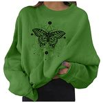 HZMM Long Sleeve Tunic Sweatshirt Printed Long Neck Casual Sweatshirts Round Womens Sleeve Loose Top Women's Hoodies & Sweatshirts Casual Jumper Tops fit Teenage Girl Ladies Green