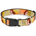 Buckle-Down Plastic Clip Collar - Belle Poses/Enchanted Rose/Story Script Yellow/Pinks - 1.5" Wide - Fits 13-18" Neck - Small