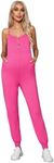 OYOANGLE Women's Maternity Ribbed Knit Cami Jumpsuit Button Spaghetti Strap Pregnancy Romper with Pockets Hot Pink Large