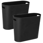 AYSUM 2Pack 12L Slim Waste Basket Plastic Trash Can Small Plastic Bin Slim Garbage Container Bin with Handle for Home Kitchen Bathroom Bedroom Office, Black