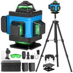 Laser Level with Tripod Self Leveling 4x360°, 4D 16 Lines Green Laser Level with 2 x 2400mAh Batteries, Adjustable Tripod, Swivel Base Remote Control Wall Bracket, IP54 Waterproof and Dustproof(Blue)