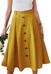 JayscreateEU Women's Long Pleated Midi Skirt Ladies Pocket Vintage Flowy Skirt for Women UK, Yellow M