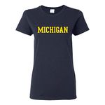 NCAA Basic Block, Team Color Womens T Shirt, College, University, Michigan Wolverines Navy, Medium