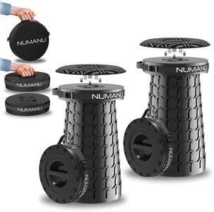 NUMANU 2024 Upgraded XXL Collapsible Stool 19.7" Tall, Max Weight 1000lbs, Heavy Duty Portable Retractable Folding Chair (2X Stools + Cushion + Carry Bag, 2, Stool/s)