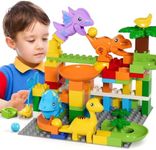 burgkidz Marble Run Building Blocks Dino Toys: STEM Ball Race Track for Boys & Girls with Functional Dinosaur Building Blocks, Marbles Maze Game Toy Set for Kids Ages 3 4-8