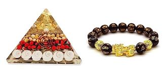 GEMTUB Natural Orgone Gomti Chakra Shree Yantra Pyramid with with Red & White Chirmi Seeds for Wealth, Prosperity, Success (gomti pyramid & Single pixui)