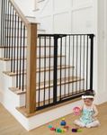 COMOMY 91.5cm Extra Tall Baby Gate for Stairs Doorways, Fits Openings 75-103cm Wide, Auto Close Sturdy Safety Dog Gate for House, Pressure Fit Easy Walk Through Pet Gate with Door, Black