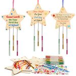 HONMOK First Day at at School Gift, 9 Pack Good Luck Star Wind Chimes Kit, Wooden Star Art and Crafts for Kids, Starting Primary School Gifts for Boys Girls, Back to School Class Supplies