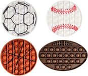 4 Pack Sports Pop Fidget Bubbles Push Toy Boys Stocking Stuffer Children Squeeze Toy Kids Birthday Party Favor Holiday X-Mas Toy (Baseball Football Soccer Basketball Sports 4-Pack)