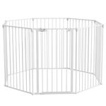 PawHut 2 in 1 Multifunctional Dog Pen, Safety Pet Gate, Eight-Panel Dog Playpen with Double-Locking Door, Foldable Dog Barrier for Medium Dogs, 90Hcm - White