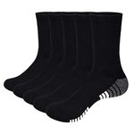 YUEDGE Women's Black Fitness Training Sports Socks Moisture Wicking Cotton Cushioned Athletic Crew Socks For Women Size 4-7, 5 Pairs