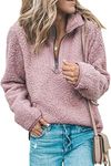 YAMTHR Womens Stand Collar Half Zipper Fuzzy Fleece Sherpa Pullover Sweatshirt Winter Outwear with Pockets (Pink, Small)