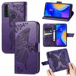 Ranyi for Tracfone TCL 4X 5G T601DL Case, Cute Butterfly Pattern Magnetic Wallet Case with Credit Card Holder Slots Kickstand Flip Folio Leather Wallet Case for Tracfone TCL 4X 5G T601DL -Purple
