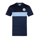 Manchester City FC Official Gift Mens Crest Poly T-Shirt Navy Sky Blue Small