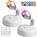 WUYOR Wireless LED Spotlight with Remote Control, Battery Spotlights Indoor, RGB Art Lights Color Changing Picture Light Dimmer Puck Lights Display Lamps Wall Light (2 Pack, White)