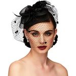 TS Feather Net Kentucky Derby Hat Fascinators Headpiece with Feather Floral Flower for Wedding Special Occasion Headpiece (Black)