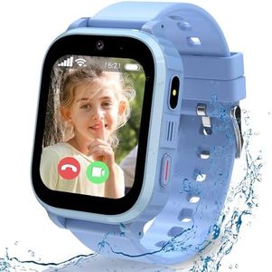 ELEJAFE Montre Connectée Enfant, 4G Montre Enfant GPS pour Garçon Fille avec Appel Vidéo, Appel Vocaux, Chat Familial, SOS, Mode Classe, IP68 Étanche (Bleu+4G Appel+GPS)