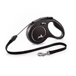 Flexi New Classic Cord Black Medium 5m Retractable Dog Leash/Lead for dogs up to 20kgs/44lbs