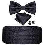 YOHOWA Mens Cummerbund Bow Tie Set Silk Paisley/Plaid/Novelty Cummerbund Pretied Bowtie Hanky Cufflinks for Party Wedding