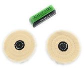 Aone Polishing White Muslin Cloth Buff 6"x50 Folds Stitched Buffing Wheel Leather Hub Kit of 2 & Green Dialux to Polish & Buff Gold,Silver,Metal for Jewellery,Watchmaking,Hobby Craft for Bench Grinder