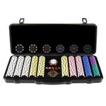 display4top 13.5g Clay Poker Chips Set for Texas Holdem,Poker Chips with Denominations,Features a high-end Carrying case with Leather Interior Design and German Polycarbonate Shell(500pcs - 13.5g)