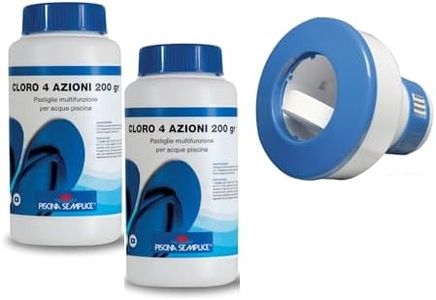 Cloro Kit Trattamento Acqua Piscina (Cloro + Dispenser Cloro), Cloro 4 Azioni 5 Pastiglie da 200gr + Dispenser Dosatore NP4013 (1, Chilogrammi)