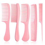 START MAKERS 5Pcs Hair Combs for Women, Comb Set for Hair Styling and Detangling - Wide, Fine, Parting Rat Tail, Hairdressing, Double-Wide Combs for Wet Wavy Curly Thick Hair, Women and Men(Pink)