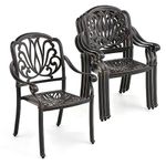 Tangkula Cast Aluminum Patio Dining Chairs, Stackable Outdoor Dining Chairs with Armrests, Outdoor Bistro Chairs for Balcony, Backyard, Garden, Bronze (Bronze, Set of 4)