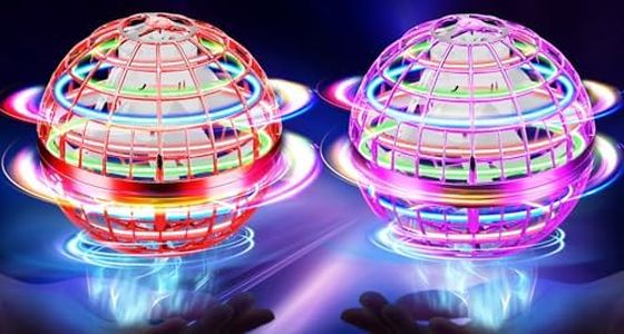 NWLAEWR Flying Orb Ball Toy, Hand Controlled Hover Ball with LED Lights, 360° Rotating Boomerang Globe, Mini Drone Spinner for Kids, Ideal Birthday & Festival Gift for Boys Girls, 2 Pack - Red&Purple