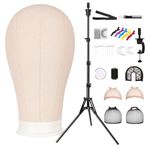CASDUCT 63In Wig Stand Tripod with 22In Head, Canvas Wig Head Stand with Mannequin Head for Wigs Manikin Head Block Set for Wigs Making Display,Beige