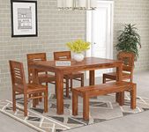 NISHA FURNITURE Wooden Dining Table 6 Seater with Chairs | Sheesham Wood Dining Table 6 Seater Set, Dining Table with Bench | Natural Teak Finish