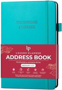 Legend Planner Address Book with Alphabetical Tabs – Telephone Address Book for Phone Numbers, Addresses, Email Contacts, Passwords & Important Dates – Medium Size, 5.2x7.7″, Hardcover Turquoise