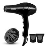 VEGA PROFESSIONAL Pro Dry 2000 Watts Hair Dryer with Diffuser & Nozzle Attachments for Salon Professionals & Every Day Styling at Home|Cool Shot Button and 3 Heat &2 Speed Settings, Black, (VPVHD-13)