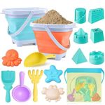 YZNlife 16pcs Beach Toy Set, Foldable Beach Bucket with Castle and Sea Animals Molds Sand Shovels Mesh Bag,Beach Toys for Kids Outdoor Fun Sand Tools for Kids Boys Girls