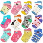 12 Pairs Toddler Non Skid Socks with Grips Anti Slip Bottom, Cotton Non Slip Ankle Crew Socks for Boys, Girls, Kids(1-3Years)