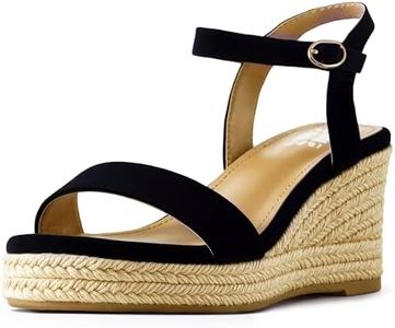 DREAMCIA Espadrilles Wedge Platform Sandals for Women Strappy Ankle Strap Buckle Open Toe Sandals Dressy Shoes Summer Black 10
