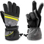 SUN CUBE Ski Gloves Men Women,Waterproof Breathable Snow Gloves,Windproof Winter Outdoor Snowboard Snowmobile Shoveling Hiking Cycling, Gray/Yellow Trim, Large