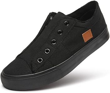 Women's Slip on Shoes Non Slip Fashion Canvas Sneakers Low Top Casual Shoes(Black Mono,US10.5)