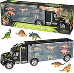 16” Jurassic Dinosaur Trailer Carrier with 6 Mini Plastic Dinosaurs Toys, Great for Kids, Toys & Tractor Case Boys and Girls by Prextex