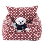 URGVANZ PET Dog Car Seat Puppy for Small Dogs, Detachable Washable Seat, Water-Resistant Bed, Portable Travel Bed with Clip-On Safety Leash, Snap Hook, Storage Pockets, Grid Red