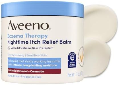 Aveeno Eczema Therapy Nighttime Itch Relief Body Balm, Colloidal Oatmeal Eczema Cream for Itchy Skin Relief, Moisturizing Balm for Sensitive, Eczema-Prone Skin, Steroid- & Fragrance-Free, 11 Oz